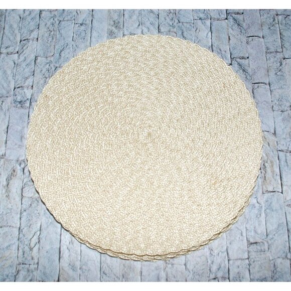 Light Tan Brown Woven Summer Round Placemat Set of 4 Braided Table Mats 15" - Picture 7 of 8